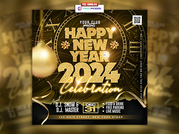 New Year 2024 Party Social Media Post PSD - FreePicker1